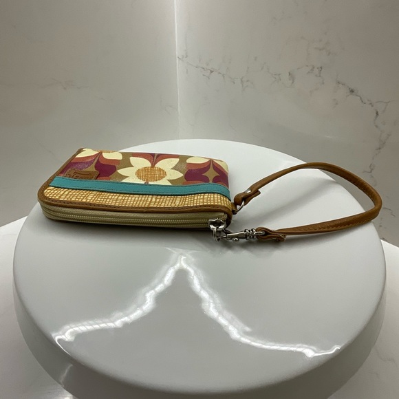 FOSSIL KeyPer Multicolor Floral Coated Canvas Brown Leather Wristlet Wallet - Picture 4 of 8